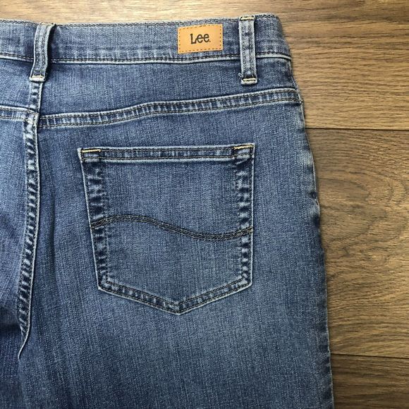 Lee womens relaxed fit straight jeans size 12 SHORT stretch BLUE wash - Picture 13 of 14